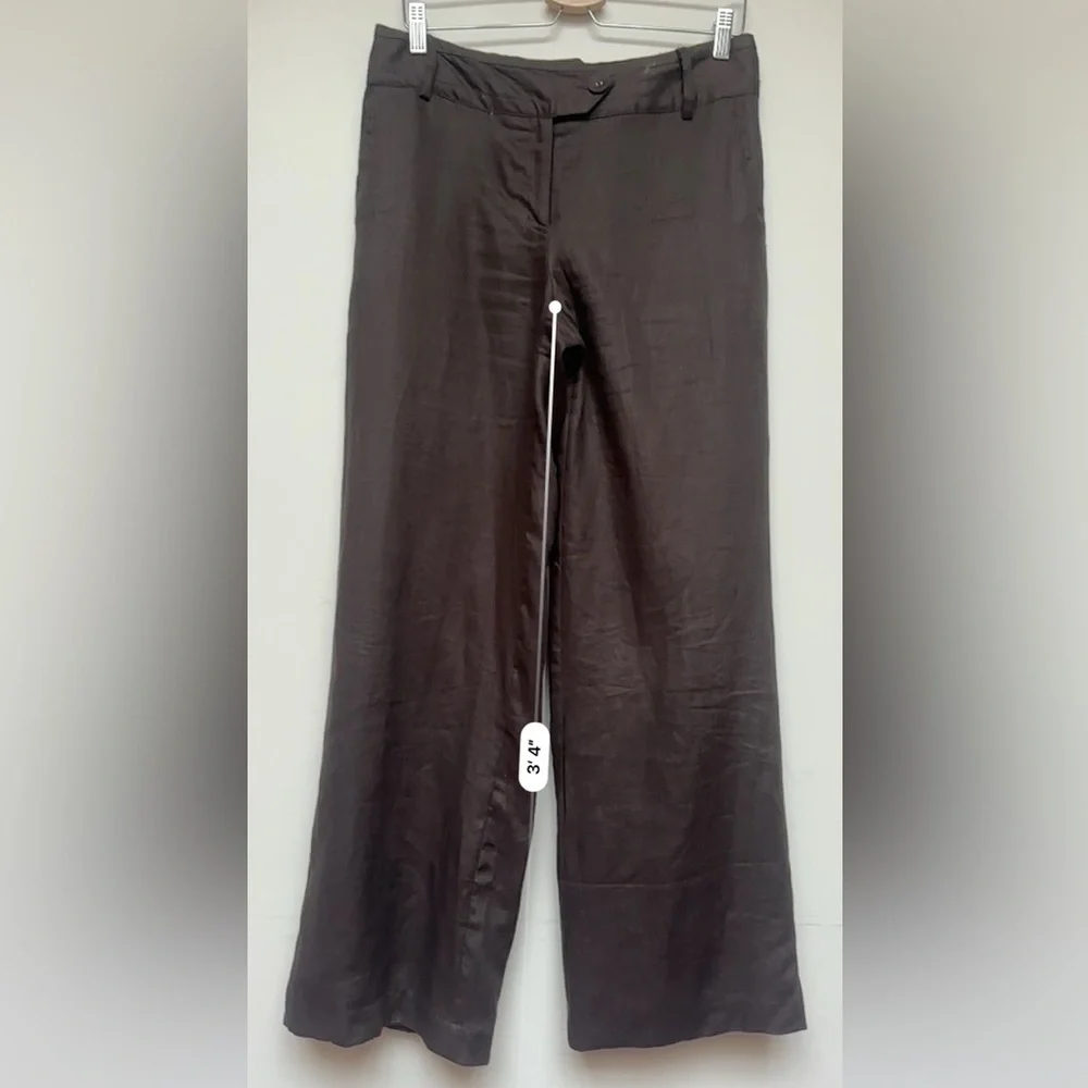 Saint Tropez West Brown 100% Linen Wide Leg Pants Size 6 - Picture 6 of 11